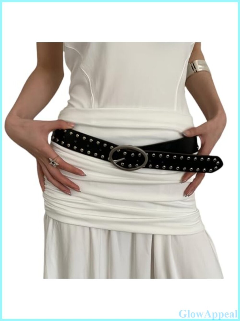 Faux Leather Studded Rivet Belt Y2K Pin Buckle Waistband for Women